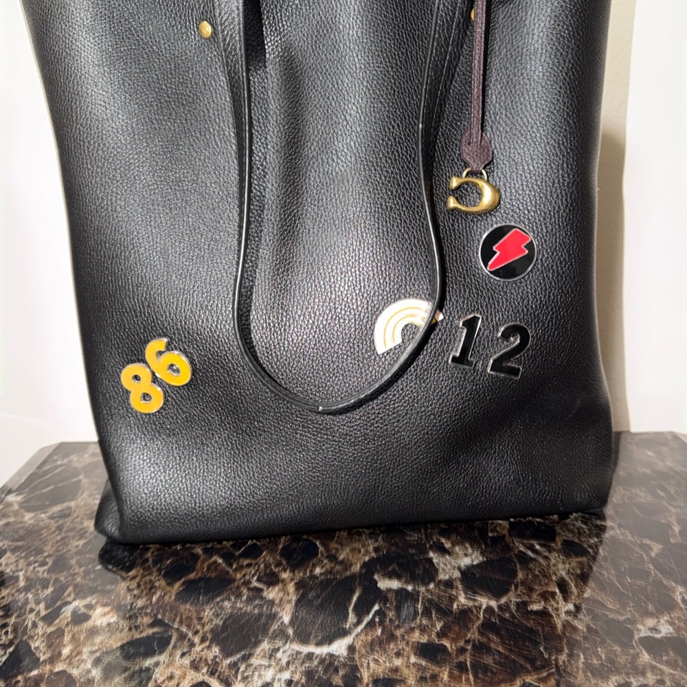 Coach Custom Black Tote Bag with Patches - Picture 2 of 10